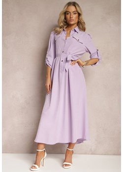 Jasnofioletowa Długa Sukienka z Rozkloszowanym Dołem i Koszulową Górą Kitesi ze sklepu Renee odzież w kategorii Sukienki - zdjęcie 169421257