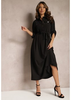 Czarna Długa Sukienka z Rozkloszowanym Dołem i Koszulową Górą Kitesi ze sklepu Renee odzież w kategorii Sukienki - zdjęcie 169421267