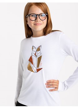 Biały dziewczęcy longsleeve z geometrycznym nadrukiem lisa L-FOXI JUNIOR ze sklepu Volcano.pl w kategorii Bluzki dziewczęce - zdjęcie 169422059