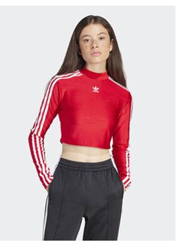 adidas Bluzka 3-Stripes IR8132 Czerwony Slim Fit ze sklepu MODIVO w kategorii Bluzki damskie - zdjęcie 169423419