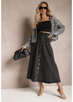 Czarna Jeansowa Spódnica Maxi z Guzikami z Bawełny Rachellia ze sklepu Renee odzież w kategorii Spódnice - zdjęcie 169431345