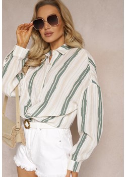 Beżowa Casualowa Koszula z Bawełny w Paski Sileata ze sklepu Renee odzież w kategorii Koszule damskie - zdjęcie 169431375