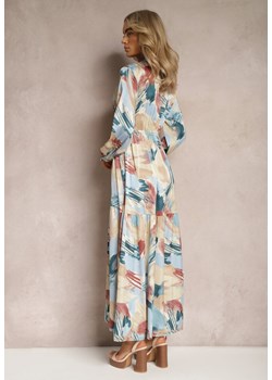 Niebiesko-Beżowa Sukienka z Koszulową Górą i Rozkloszowanym Dołem Maxi Afalia ze sklepu Renee odzież w kategorii Sukienki - zdjęcie 169431407