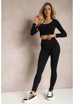 Czarne Prążkowane Legginsy z Wysokim Stanem Amokka ze sklepu Renee odzież w kategorii Spodnie damskie - zdjęcie 169431687
