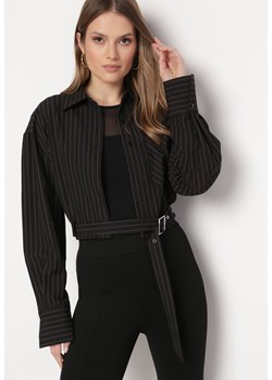 Czarna Krótka Koszula z Ozdobnym Paskiem z Klamrą na Dole Arirti ze sklepu Born2be Odzież w kategorii Koszule damskie - zdjęcie 169431865