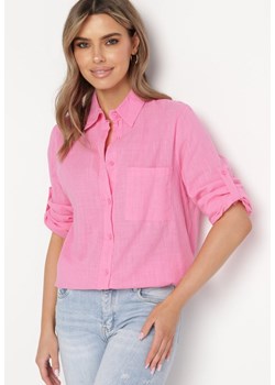 Różowa Klasyczna Koszula z Bawełną i Lnem Vilenna ze sklepu Born2be Odzież w kategorii Koszule damskie - zdjęcie 169431899