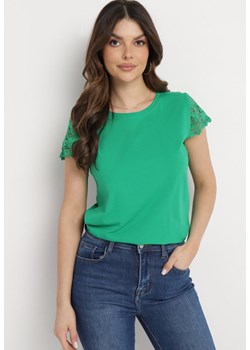 Zielona Bawełniana Bluzka z Koronkowymi Wstawkami Araino ze sklepu Born2be Odzież w kategorii Bluzki damskie - zdjęcie 169432158