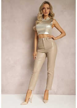 Beżowe Spodnie Regular z Imitacji Skóry Nastraisa ze sklepu Renee odzież w kategorii Spodnie damskie - zdjęcie 169437378