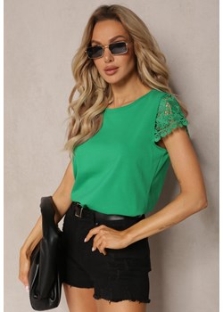 Zielona Koronkowa Bluzka z Bawełny Raenl ze sklepu Renee odzież w kategorii Bluzki damskie - zdjęcie 169437548