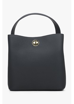 Estro: Czarna torebka damska do ręki ze skóry naturalnej ze sklepu Estro w kategorii Torby Shopper bag - zdjęcie 169442506
