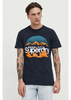 Superdry t-shirt bawełniany męski kolor granatowy z nadrukiem ze sklepu ANSWEAR.com w kategorii T-shirty męskie - zdjęcie 169443196
