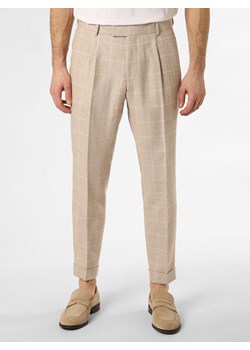 BOSS Spodnie z zawartością lnu - Louis-MM-C-233 Mężczyźni Regular Fit len beżowy w kratkę ze sklepu vangraaf w kategorii Spodnie męskie - zdjęcie 169450869