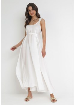 Biała Trapezowa Sukienka z Wiązanymi Ramiączkami i Sznurkiem w Talii Feminia ze sklepu Born2be Odzież w kategorii Sukienki - zdjęcie 169450916