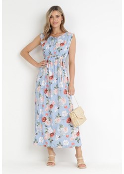 Jasnoniebieska Sukienka Maxi z Rozkloszowanym Dołem i Gumką w Pasie Kimisa ze sklepu Born2be Odzież w kategorii Sukienki - zdjęcie 169450985