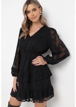 Czarna Sukienka Boho z Gumką w Pasie i Błyszczącą Nitką Gavissa ze sklepu Born2be Odzież w kategorii Sukienki - zdjęcie 169451256