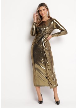 Złota Połyskująca Sukienka Maxi z Ozdobnym Węzłem Fabriana ze sklepu Born2be Odzież w kategorii Sukienki - zdjęcie 169451595