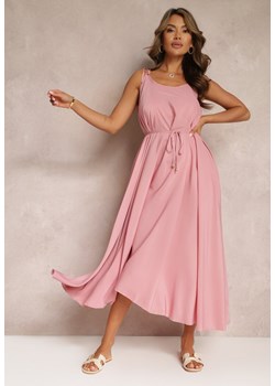 Różowa Letnia Sukienka Maxi Wiązana w Pasie i na Ramionach Delina ze sklepu Renee odzież w kategorii Sukienki - zdjęcie 169451717