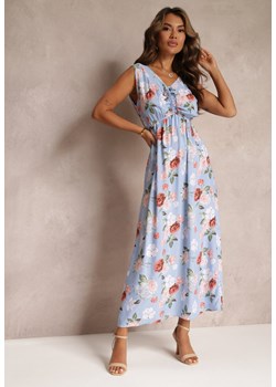 Jasnoniebieska Sukienka Maxi w Kwiaty z Gumką w Talii Kaleita ze sklepu Renee odzież w kategorii Sukienki - zdjęcie 169451766