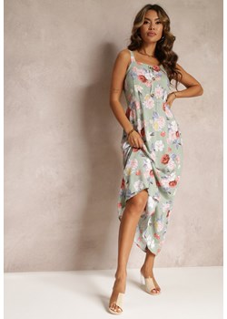 Jasnozielona Sukienka Maxi w Kwiaty z Rozkloszowanym Dołem na Ramiączkach Aletaina ze sklepu Renee odzież w kategorii Sukienki - zdjęcie 169451796