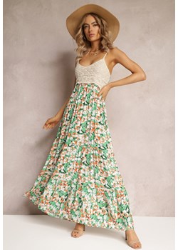 Zielona Wiskozowa Sukienka Maxi o Rozkloszowanym kroju na Cienkich Ramiączkach w Kwiaty Netela ze sklepu Renee odzież w kategorii Sukienki - zdjęcie 169451886
