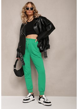 Zielone Dresowe Spodnie Bawełniane Joggery z Kieszeniami na Suwaki Bieitta ze sklepu Renee odzież w kategorii Spodnie damskie - zdjęcie 169452056
