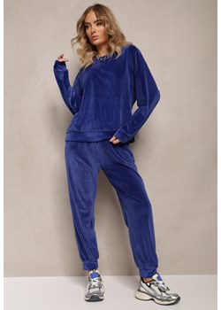Granatowy Welurowy Komplet Dresowy z Bluzą i Spodniami Joggerami Mafira ze sklepu Renee odzież w kategorii Dresy damskie - zdjęcie 169452116