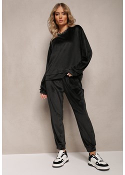Czarny Welurowy Komplet Dresowy z Bluzą i Spodniami Joggerami Mafira ze sklepu Renee odzież w kategorii Dresy damskie - zdjęcie 169452137