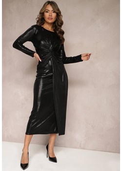 Czarna Dopasowana Sukienka Metaliczna Maxi z Węzłem i Marszczeniem Iglesias ze sklepu Renee odzież w kategorii Sukienki - zdjęcie 169452329