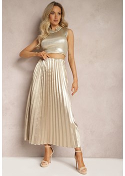Złota Połyskująca Spódnica Plisowana Maxi Vilira ze sklepu Renee odzież w kategorii Spódnice - zdjęcie 169452356