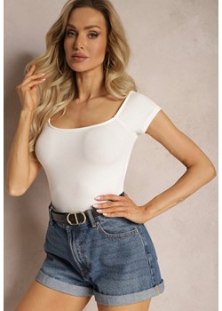 Biały Bawełniany T-shirt Top z Hiszpańskim Dekoltem Ertalissa ze sklepu Renee odzież w kategorii Bluzki damskie - zdjęcie 169456825