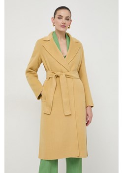 Marella płaszcz wełniany kolor żółty przejściowy dwurzędowy ze sklepu ANSWEAR.com w kategorii Płaszcze damskie - zdjęcie 169470337
