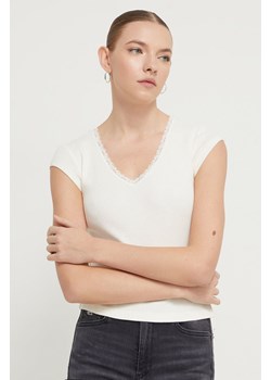 Superdry t-shirt bawełniany damski kolor beżowy ze sklepu ANSWEAR.com w kategorii Bluzki damskie - zdjęcie 169470798