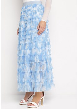 Niebieska Spódnica Maxi z Bawełny Ozdobiona Falbankami Smotia ze sklepu Born2be Odzież w kategorii Spódnice - zdjęcie 169470945