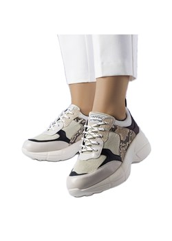 Beżowe sneakersy z brokatowymi wstawkami Béri beżowy ze sklepu ButyModne.pl w kategorii Buty sportowe damskie - zdjęcie 169486759