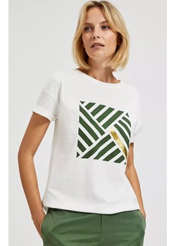 Bawełniany t-shirt damski biały z geometrycznym wzorem 4317, Kolor biały-wzór, Rozmiar L, Moodo ze sklepu Primodo w kategorii Bluzki damskie - zdjęcie 169489019