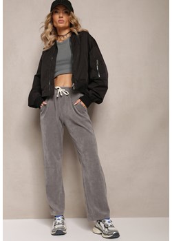 Szare Szerokie Spodnie Sztruksowe z Gumką w Pasie z Bawełny Ciriana ze sklepu Renee odzież w kategorii Spodnie damskie - zdjęcie 169496376