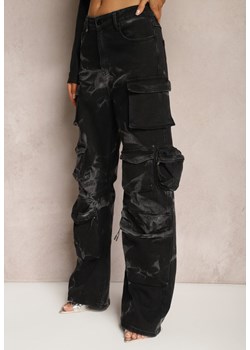 Czarne Jeansy Cargo Ozdobione Marmurkowym Wzorem Tie-Dye Elysiama ze sklepu Renee odzież w kategorii Jeansy damskie - zdjęcie 169496519