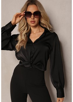 Czarna Koszula z Lekko Bufiastymi Rękawami i Marszczeniami Walentina ze sklepu Renee odzież w kategorii Koszule damskie - zdjęcie 169496868