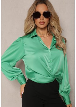 Zielona Koszula z Lekko Bufiastymi Rękawami i Marszczeniami Walentina ze sklepu Renee odzież w kategorii Koszule damskie - zdjęcie 169496878