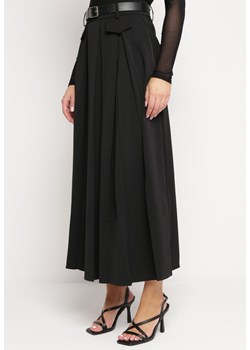 Czarna Rozkloszowana Spódnica z Szerokimi Plisami i Paskiem w Komplecie Henlitta ze sklepu Born2be Odzież w kategorii Spódnice - zdjęcie 169497037