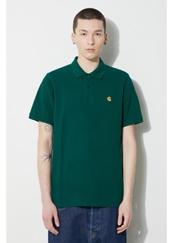 Carhartt WIP polo bawełniane S/S Chase Pique Polo kolor zielony gładki I023807.1YWXX ze sklepu PRM w kategorii T-shirty męskie - zdjęcie 169499556