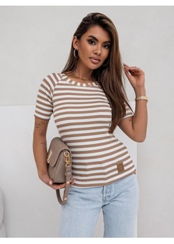 T-shirt Lilliana Stripes Karmelowy ze sklepu Lisa Mayo w kategorii Bluzki damskie - zdjęcie 169502075