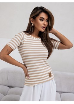 T-shirt Lilliana Stripes Beżowy ze sklepu Lisa Mayo w kategorii Bluzki damskie - zdjęcie 169502128