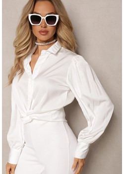 Biała Koszula z Lekko Bufiastymi Rękawami i Marszczeniami Walentina ze sklepu Renee odzież w kategorii Koszule damskie - zdjęcie 169503946