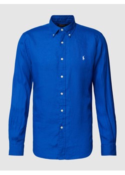 Koszula lniana o kroju custom fit z wyhaftowanym logo ze sklepu Peek&Cloppenburg  w kategorii Koszule męskie - zdjęcie 169505757