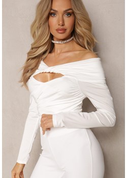 Biała Bluzka Wywijanym Dekoltem Ozdobionym Rozcięciem Xantoa ze sklepu Renee odzież w kategorii Bluzki damskie - zdjęcie 169507968