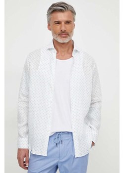 BOSS koszula lniana kolor biały regular z kołnierzykiem włoskim 50514898 ze sklepu ANSWEAR.com w kategorii Koszule męskie - zdjęcie 169518519