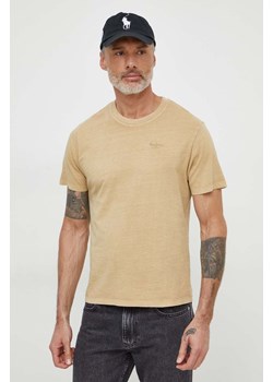 Pepe Jeans t-shirt bawełniany Jacko męski kolor beżowy gładki ze sklepu ANSWEAR.com w kategorii T-shirty męskie - zdjęcie 169518975