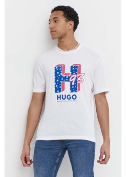 Hugo Blue t-shirt bawełniany męski kolor biały z nadrukiem 50513411 ze sklepu ANSWEAR.com w kategorii T-shirty męskie - zdjęcie 169519066