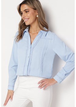 Niebieska Koszula z Koronkową Lamówką Latorena ze sklepu Born2be Odzież w kategorii Koszule damskie - zdjęcie 169539445